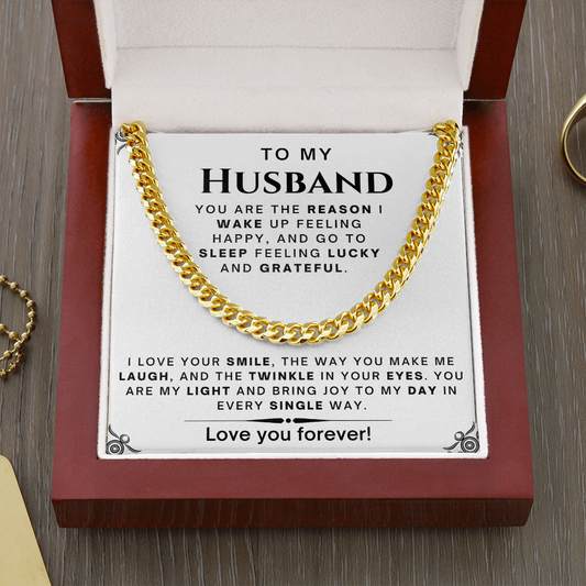 Gift For Husband| Cuban Chain Link, Silver or Gold - 'Lucky and Grateful' w1