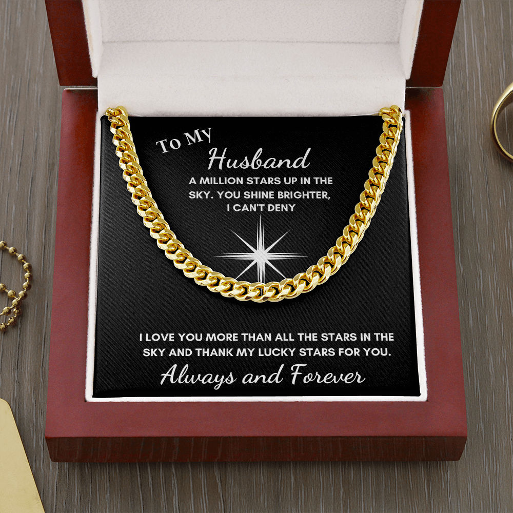 Gift For Husband, Cuban Chain Link-Million Stars, Gold or Silver