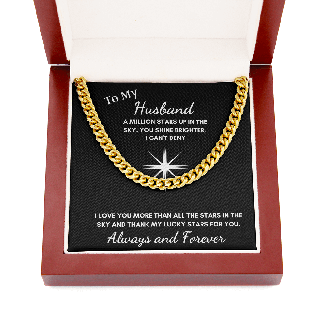 Gift For Husband, Cuban Chain Link-Million Stars, Gold or Silver
