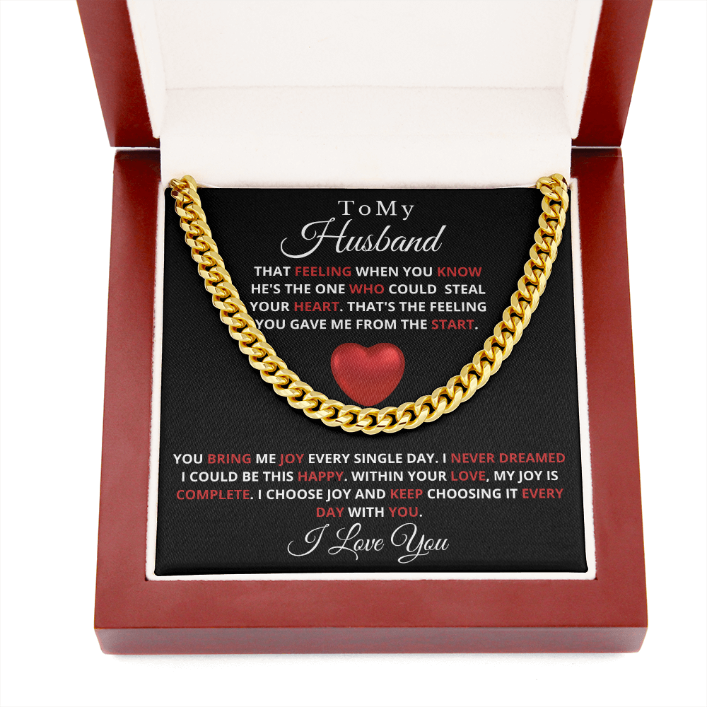 Gift For Husband, Cuban Chain Link-Choose Joy, Gold or Silver