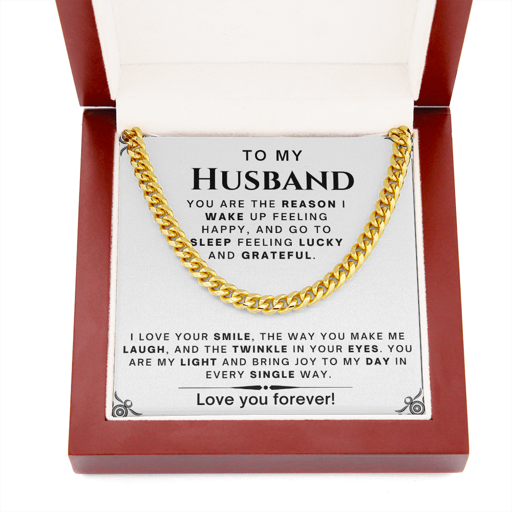 Gift For Husband| Cuban Chain Link, Silver or Gold - 'Lucky and Grateful' w1