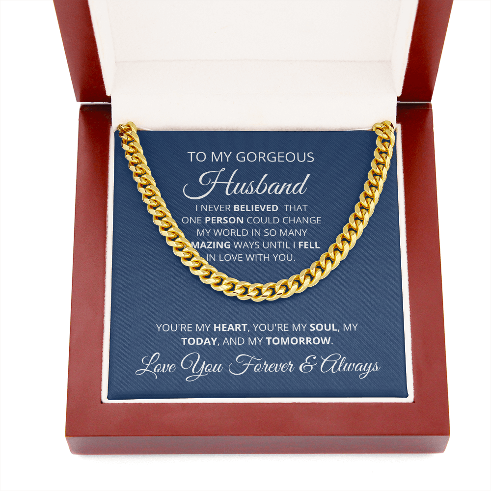 Gift For Husband, Cuban Chain Link-One Person, Silver or Gold