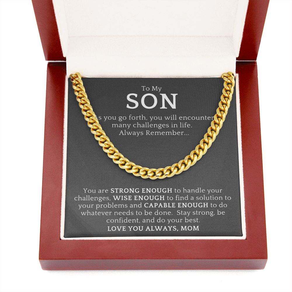 Gift For Son from Mom| 'Strong Enough' Cuban Chain Link, Gold or Silver, 0307LSa