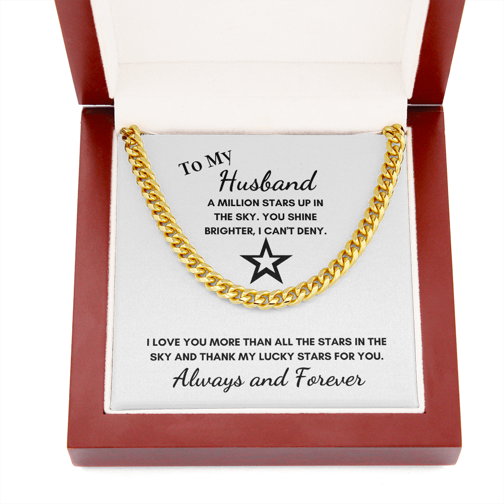 Gift For Husband, Cuban Chain Link-Million Stars, Gold or Silver