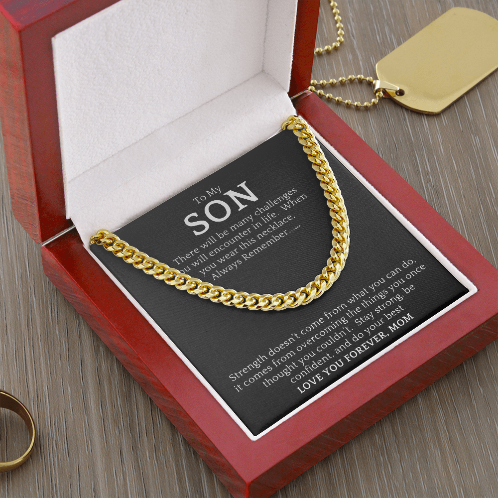 Gift For Son from Mom| 'Many Challenges' Cuban Chain Link, Gold or Silver, 0307LSl