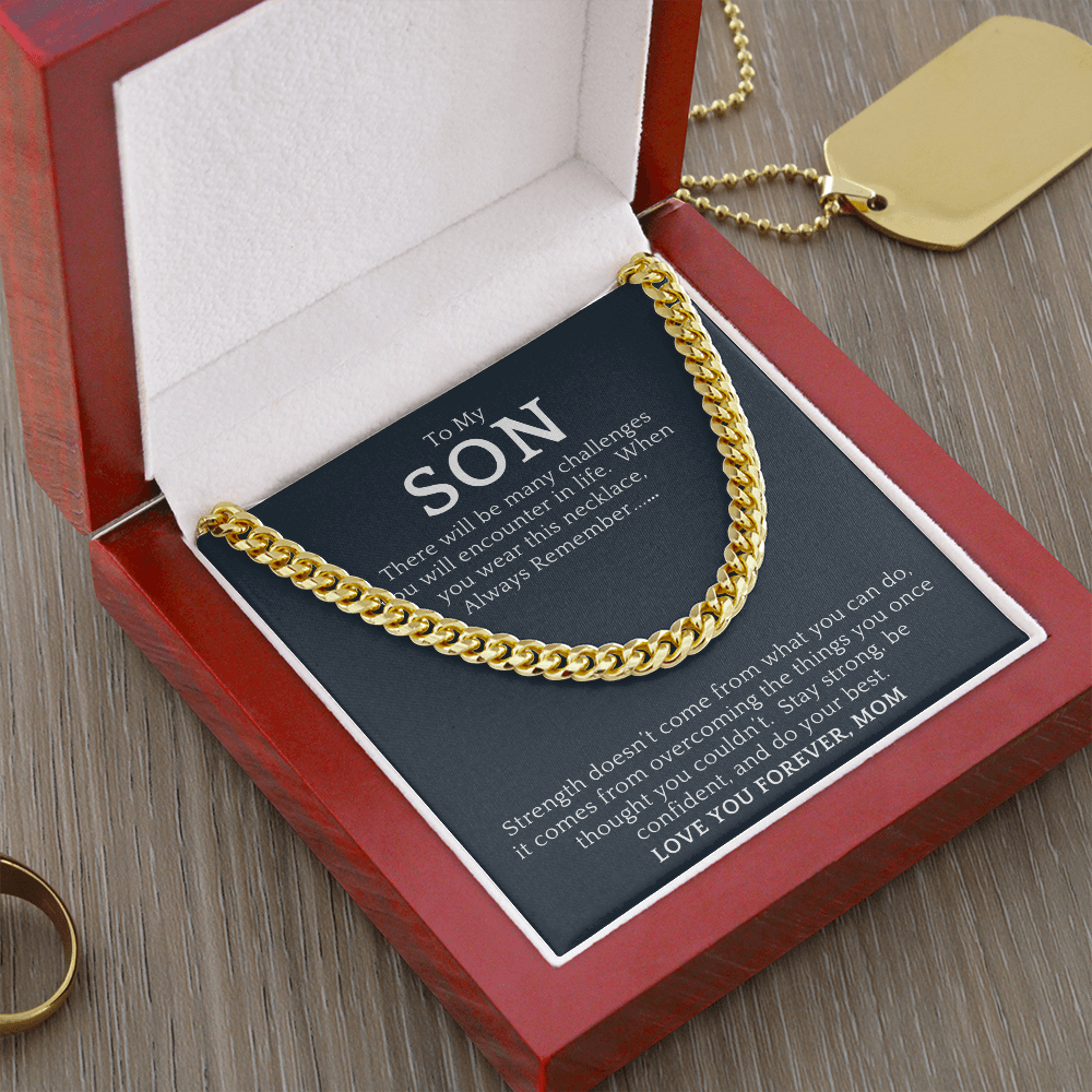 Gift For Son from Mom| 'Many Challenges' Cuban Chain Link, Gold or Silver, 0307LSk