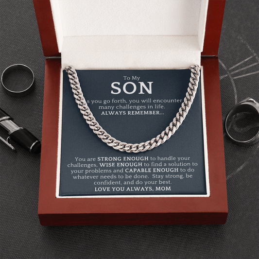 Gift For Son from Mom| 'Strong Enough' Cuban Chain Link, Gold or Silver, 0307LSc