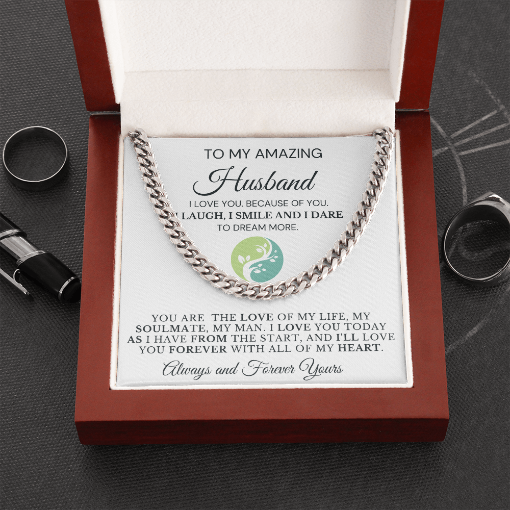 Gift for Husband| Cuban Chain Link, Silver or Gold-'Dare to Dream', White