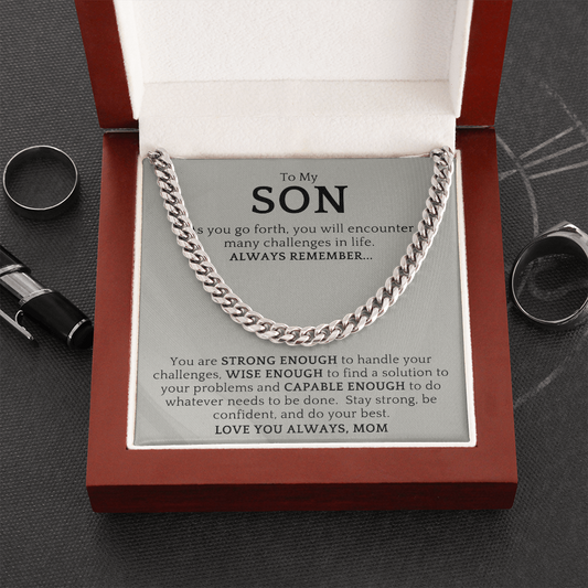 Gift For Son from Mom| 'Strong Enough' Cuban Chain Link, Gold or Silver, 0307LSb