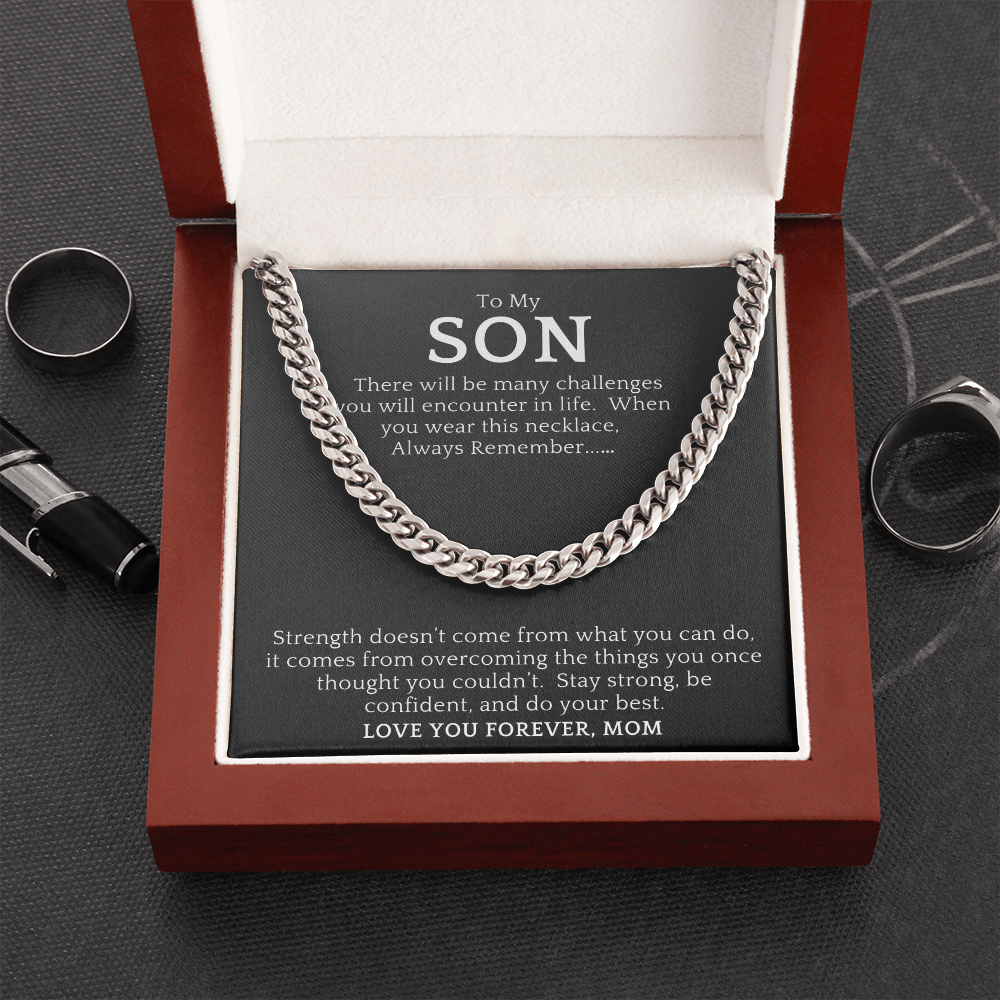 Gift For Son from Mom| 'Many Challenges' Cuban Chain Link, Gold or Silver, 0307LSl