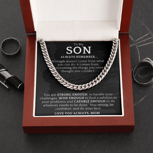 Gift For Son from Mom| 'Strength' Cuban Chain Link, Gold or Silver, 0307LSd