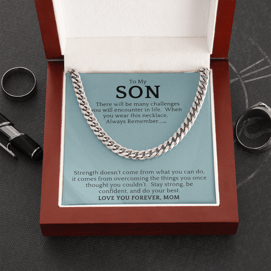 Gift For Son from Mom| 'Many Challenges' Cuban Chain Link, Gold or Silver, 0307LSj