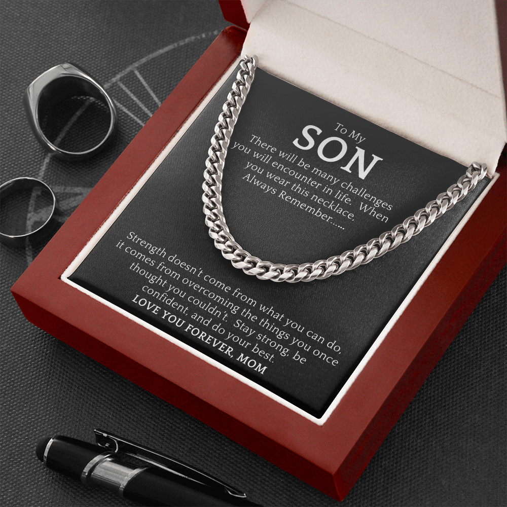 Gift For Son from Mom| 'Many Challenges' Cuban Chain Link, Gold or Silver, 0307LSl