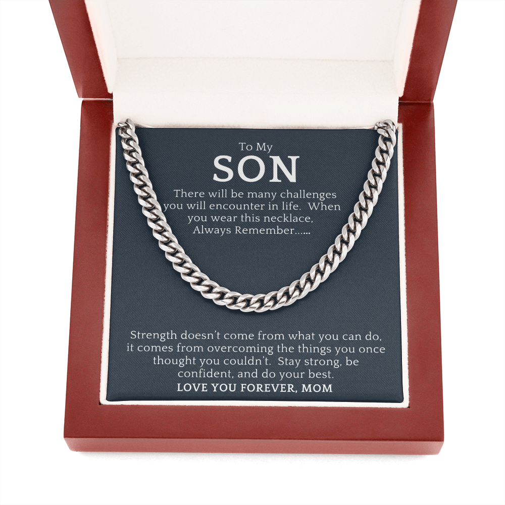 Gift For Son from Mom| 'Many Challenges' Cuban Chain Link, Gold or Silver, 0307LSk