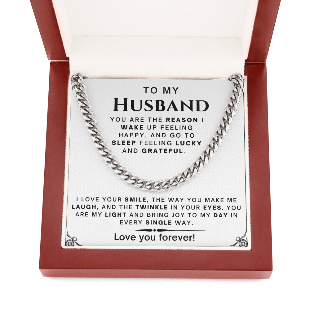Gift For Husband| Cuban Chain Link, Silver or Gold - 'Lucky and Grateful' w1