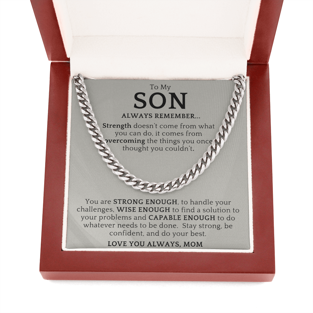 Gift For Son from Mom| 'Strength' Cuban Chain Link, Gold or Silver, 0307LSf