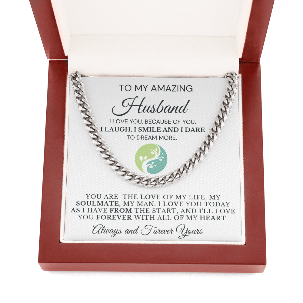 Gift for Husband| Cuban Chain Link, Silver or Gold-'Dare to Dream', White
