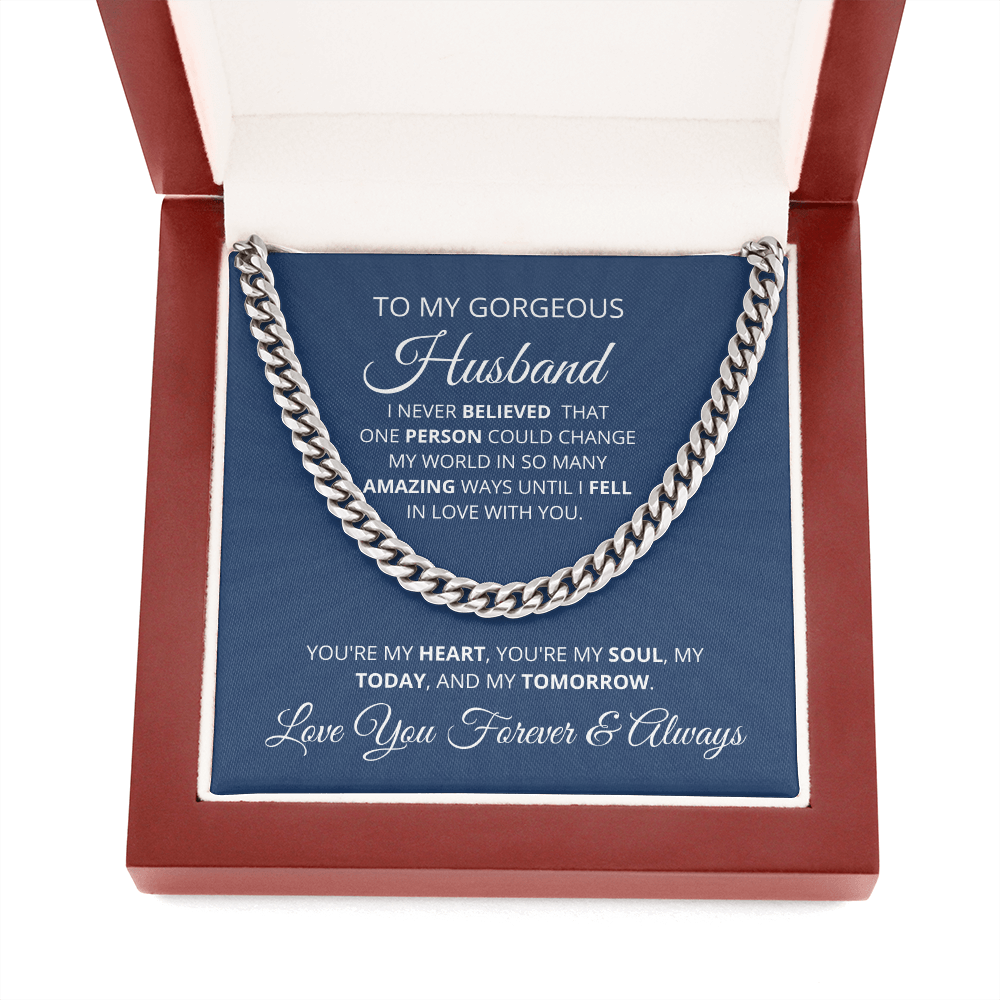 Gift For Husband, Cuban Chain Link-One Person, Silver or Gold