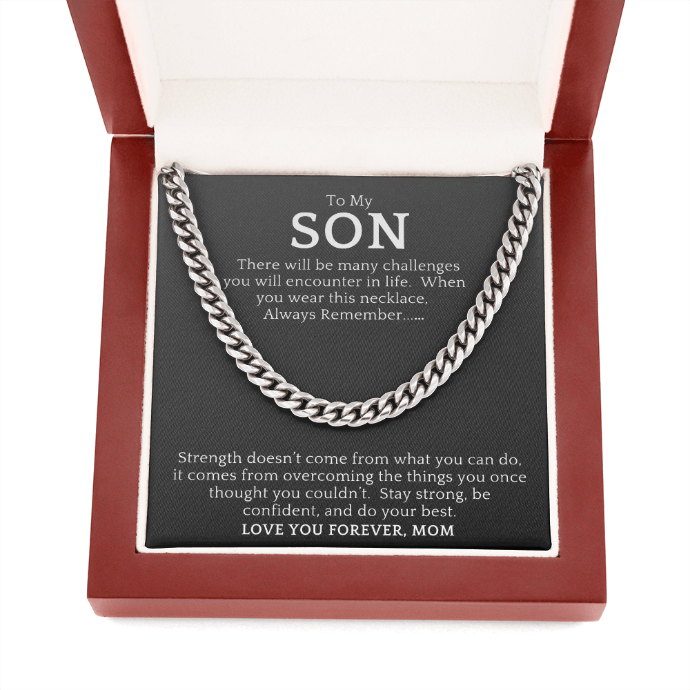 Gift For Son from Mom| 'Many Challenges' Cuban Chain Link, Gold or Silver, 0307LSl
