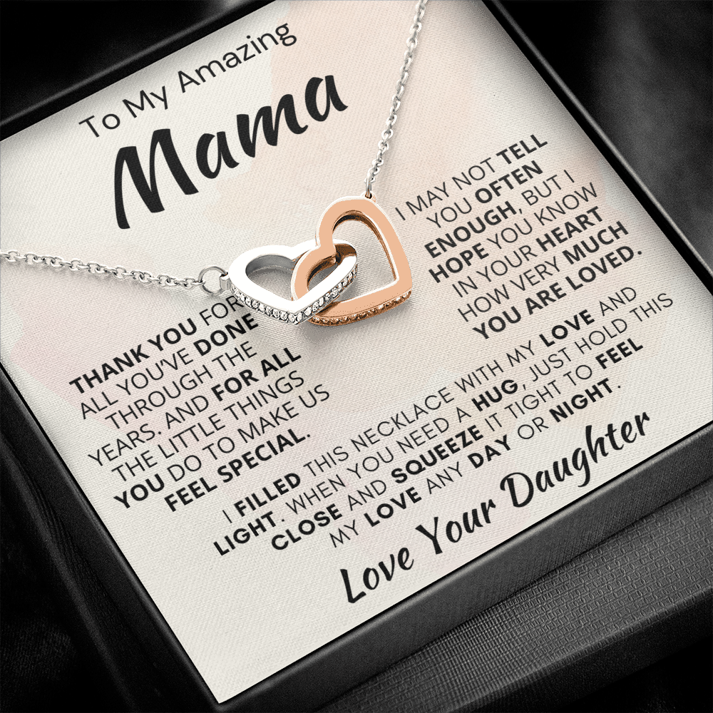 Gift for Mama| 'Thank you, Love Your Daughter,' Interlocking Hearts Necklace, 227ty1me