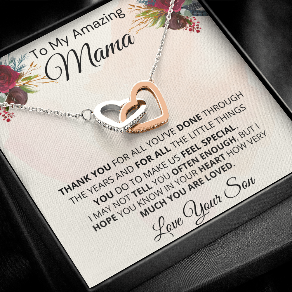 Gift for Mama| 'Thank you, Love Your Son,' Interlocking Hearts Necklace, 227tyme