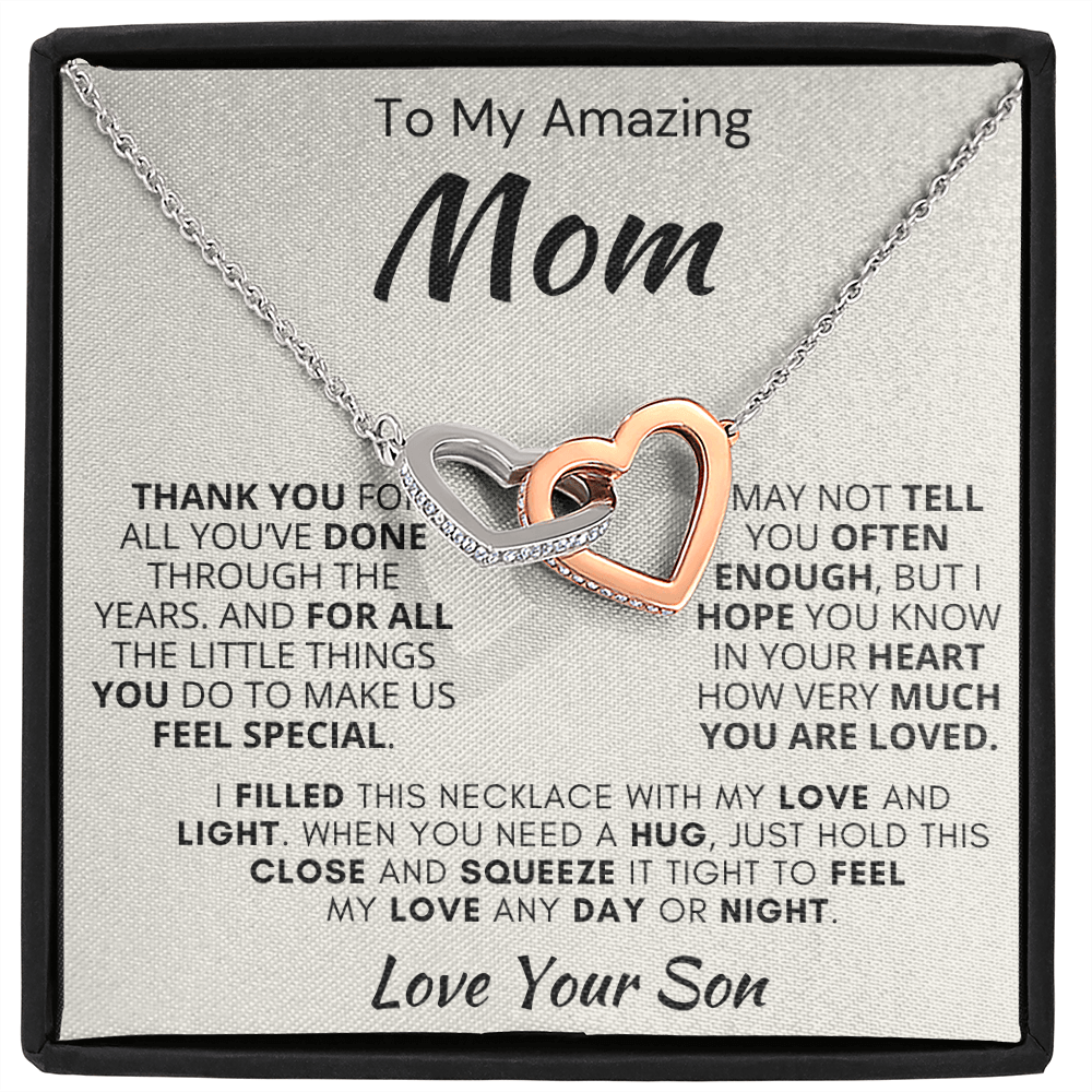 Gift for Mom| 'Thank you, Love Your Son,' Interlocking Hearts Necklace, 227TY.1Mfb