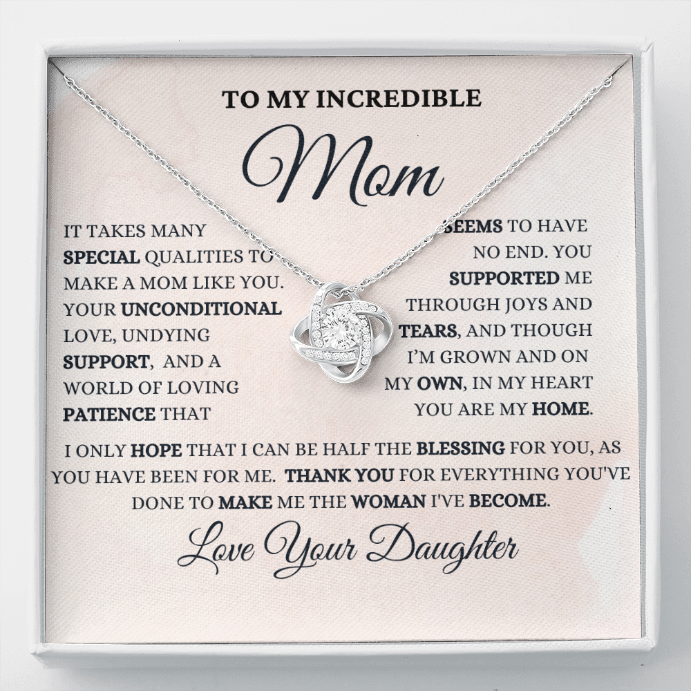 Best Mom Gift| Birthday Mother’s Day Gift, Love Knot Necklace w/ Custom Message Card, 316SQc