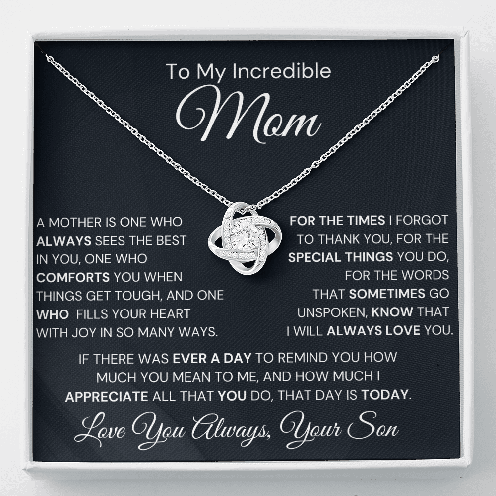 Best Mom Gift| Birthday Mother’s Day Gift, Love Knot Necklace w/ Custom Message Card, 316STBfbs