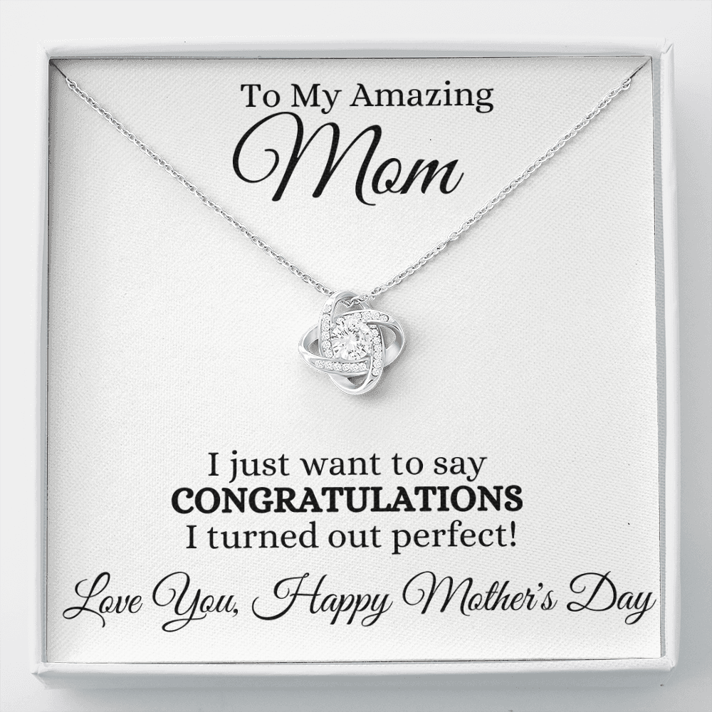 Best Mom Gift| Love Knot Necklace w/ Custom Message Card, 'Congratulations',311CON3