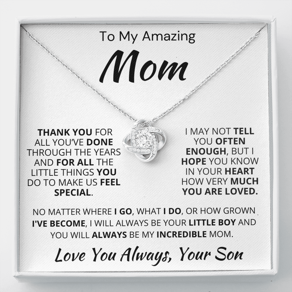 Best Mom Gift| Love Knot Necklace w/ Custom Message Card, 'Thank You', 406TYSfb