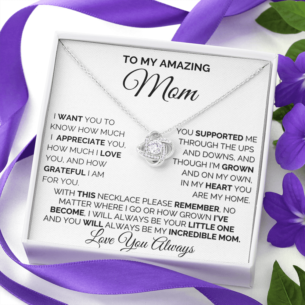 Gift for Mom| Mother's Day, Birthday Gift, Love Knot Necklace Jewelry w/ Custom Message Card, 418HM