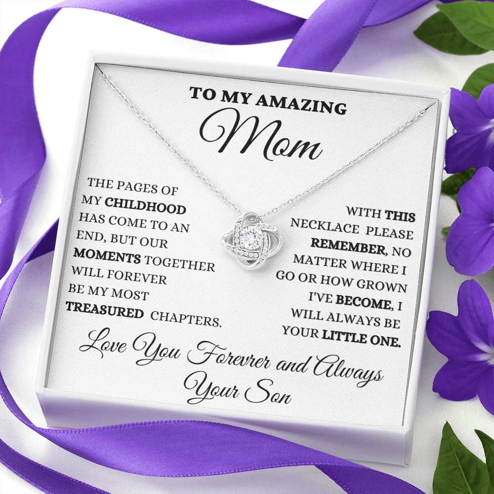 Gift for Mom| Mother's Day, Birthday Gift, Love Knot Necklace Jewelry w/ Custom Message Card, 418MCS1