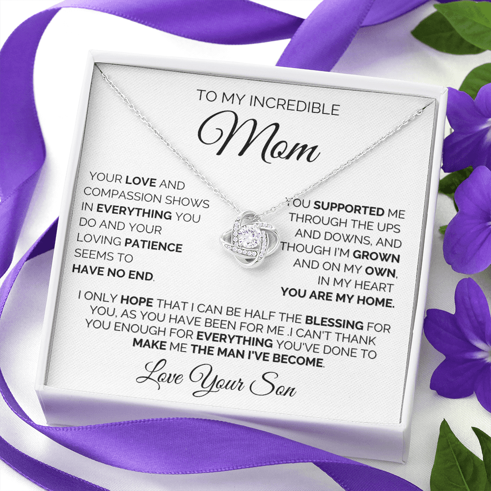 Gift for Mom| Birthday, Mother's Day Gift, Love Knot Necklace Jewelry w/ Custom Message Card, 330YLS2
