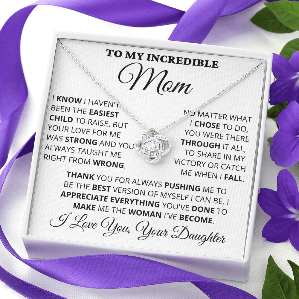 Gift for Mom| Mother's Day, Birthday Gift, Love Knot Necklace Jewelry w/ Custom Message Card, 416ECD1