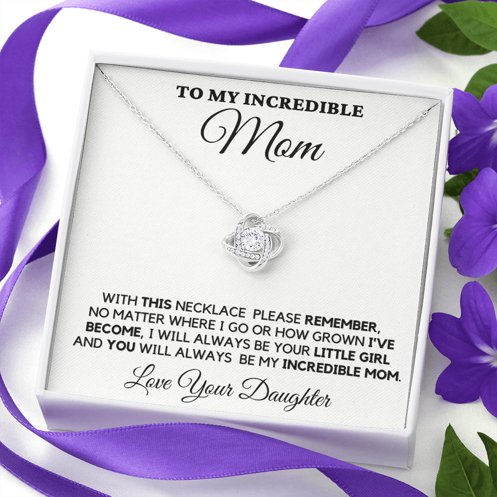 Gift for Mom| Mother's Day, Birthday Gift, Love Knot Necklace Jewelry w/ Custom Message Card, 416TND1a