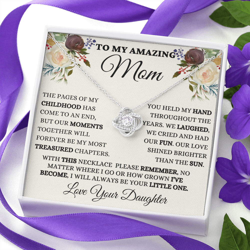 Gift for Mom| Mother's Day, Birthday Gift, Love Knot Necklace Jewelry w/ Custom Message Card,