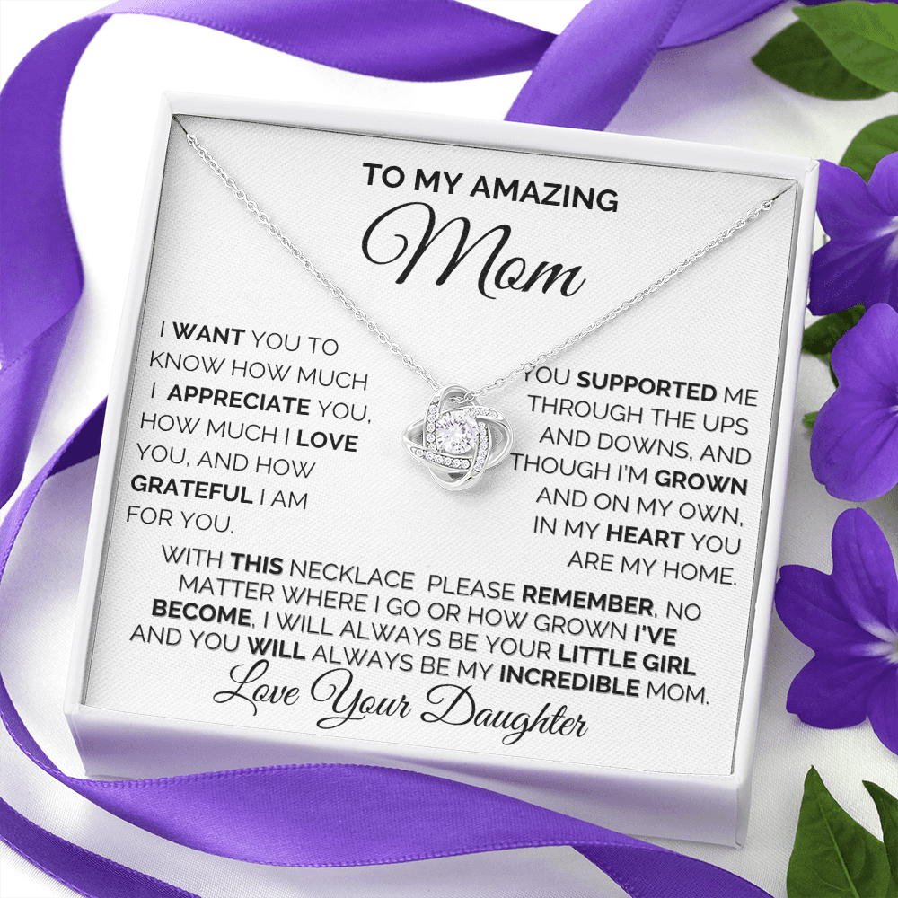 Gift for Mom| Mother's Day, Birthday Gift, Love Knot Necklace Jewelry w/ Custom Message Card, 418HMD