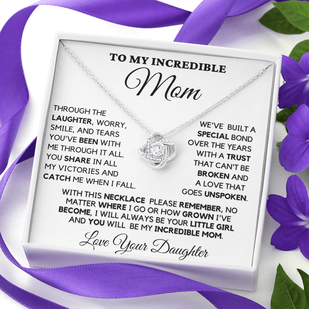 Gift for Mom| Mother's Day, Birthday Gift, Love Knot Necklace Jewelry w/ Custom Message Card, 418LWD1