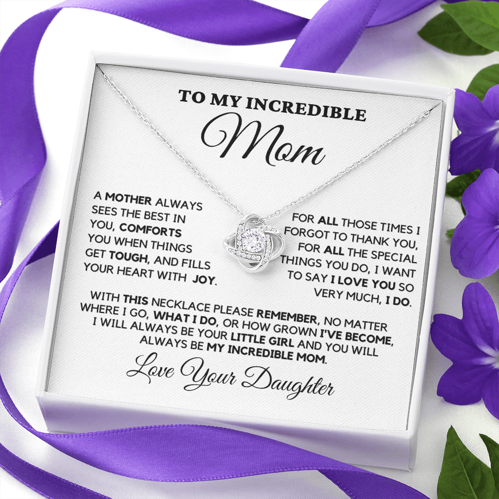 Gift for Mom| Birthday, Mother's Day Gift, Love Knot Necklace Jewelry w/ Custom Message Card, 330STBD1