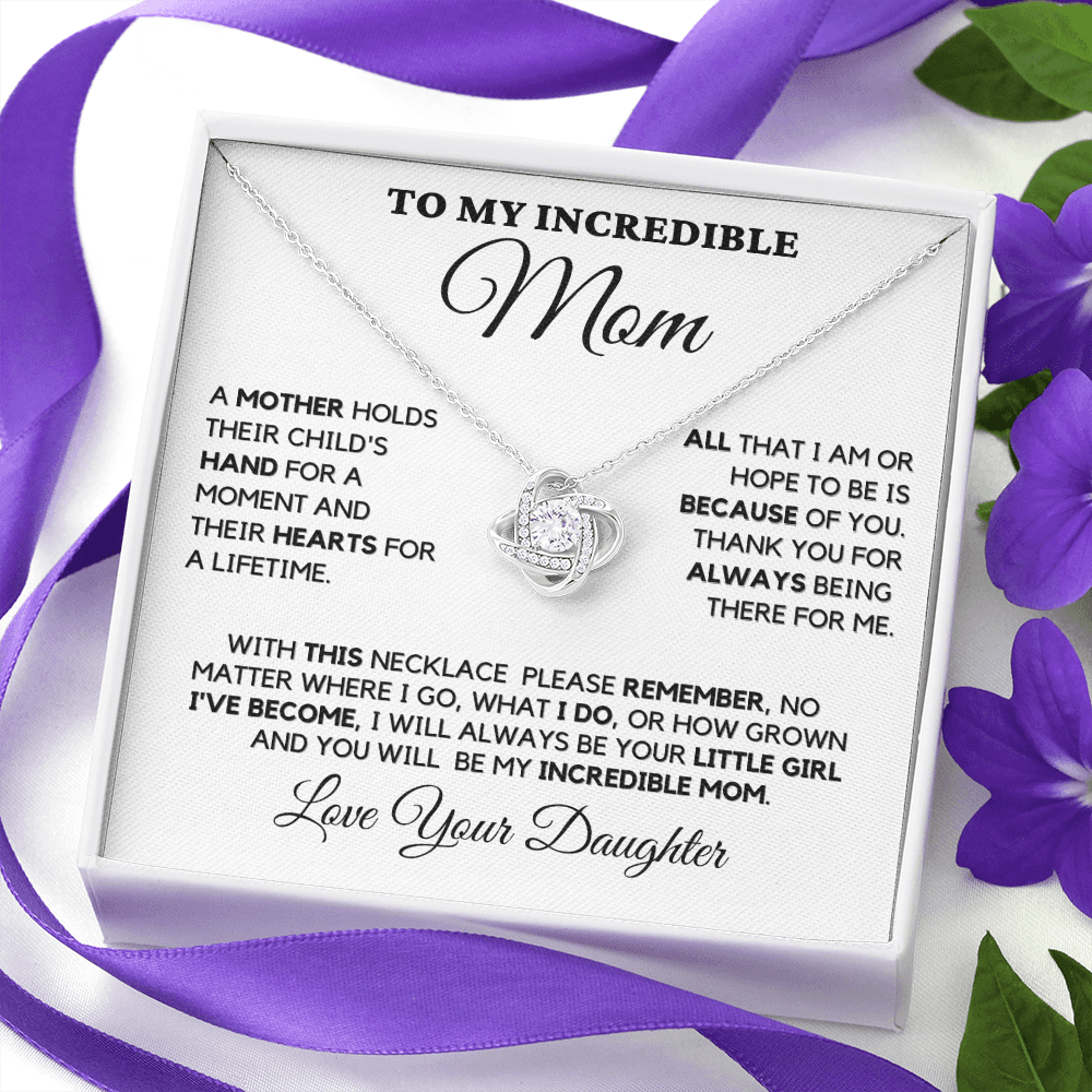 Gift for Mom| Birthday, Mother's Day Gift, Love Knot Necklace Jewelry w/ Custom Message Card, 330CHD