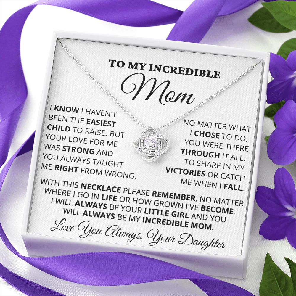 Gift for Mom| Mother's Day, Birthday Gift, Love Knot Necklace Jewelry w/ Custom Message Card, 418ECD