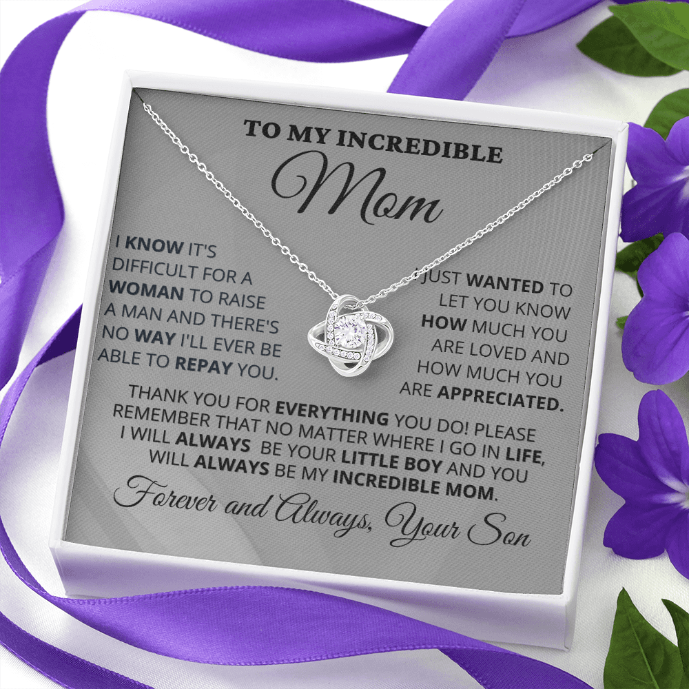 Gift for Mom| Mother's Day, Birthday Gift, Love Knot Necklace Jewelry w/ Custom Message Card, 414eID