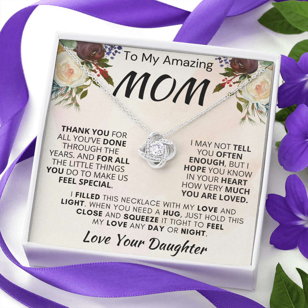 Gift for Mom| 'Thank you, Love Your Daughter,' Love Knot Necklace, 227TY.1Mb