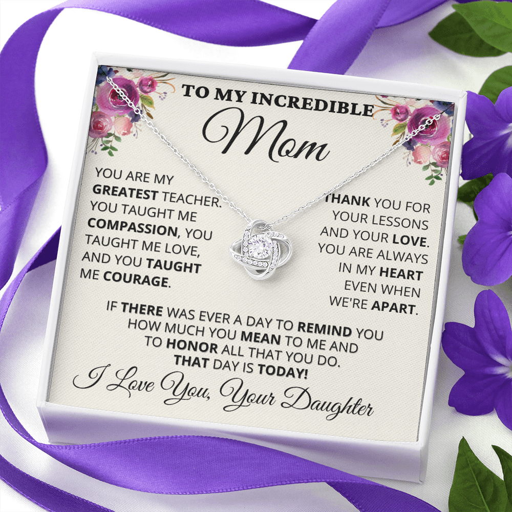 Gift for Mom| Mother's Day, Birthday Gift, Love Knot Necklace Jewelry w/ Custom Message Card, 414eGTD1
