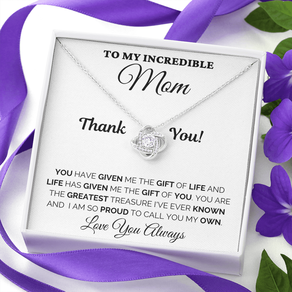 Gift for Mom| Mother's Day, Birthday Gift, Love Knot Necklace Jewelry w/ Custom Message Card, 418GL