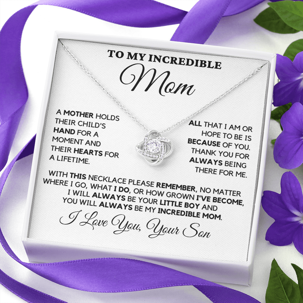 Gift for Mom| Birthday, Mother's Day Gift, Love Knot Necklace Jewelry w/ Custom Message Card, 330CHS