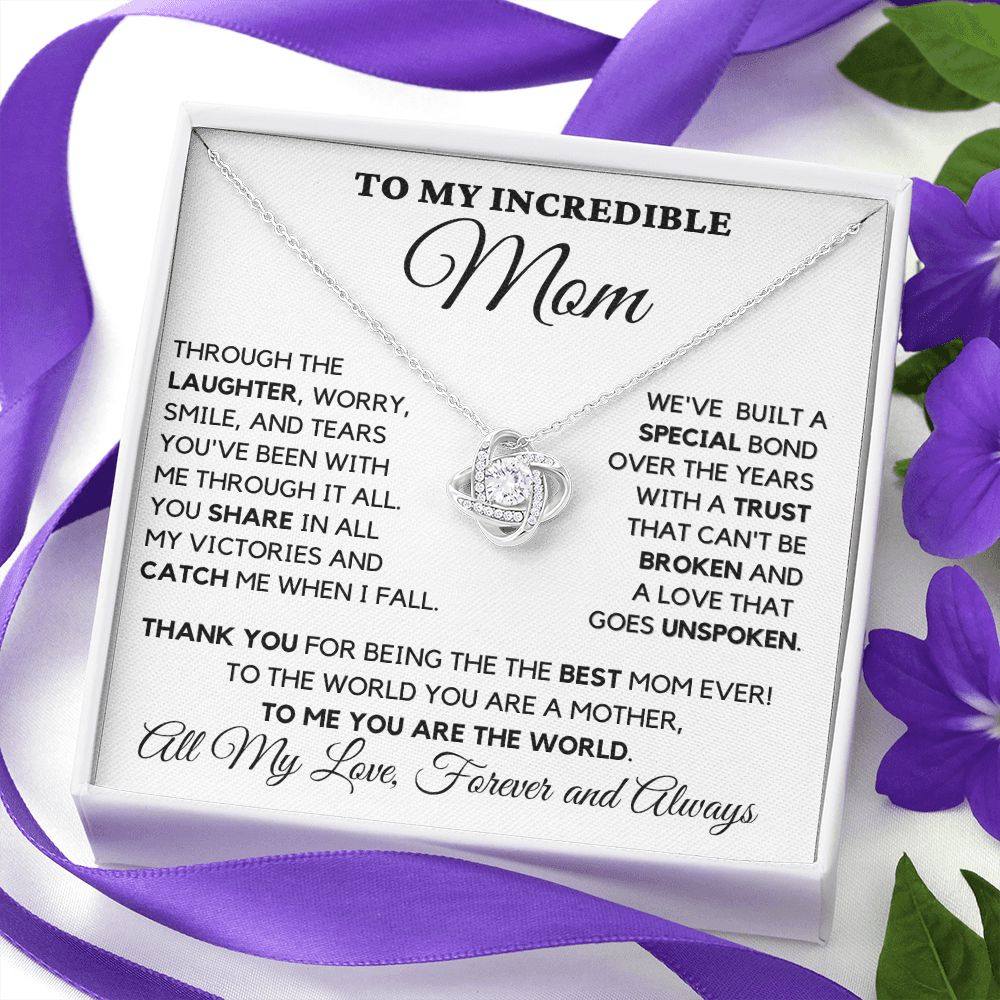 Gift for Mom| Mother's Day, Birthday Gift, Love Knot Necklace Jewelry w/ Custom Message Card, 416LW