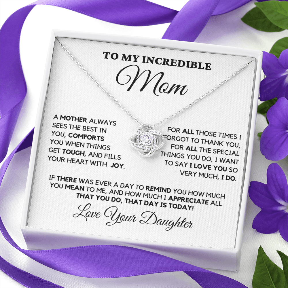 Gift for Mom| Birthday, Mother's Day Gift, Love Knot Necklace Jewelry w/ Custom Message Card, 330STBD2