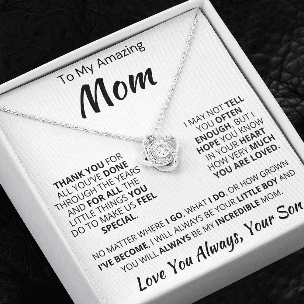 Best Mom Gift| Love Knot Necklace w/ Custom Message Card, 'Thank You', 406TYSfb