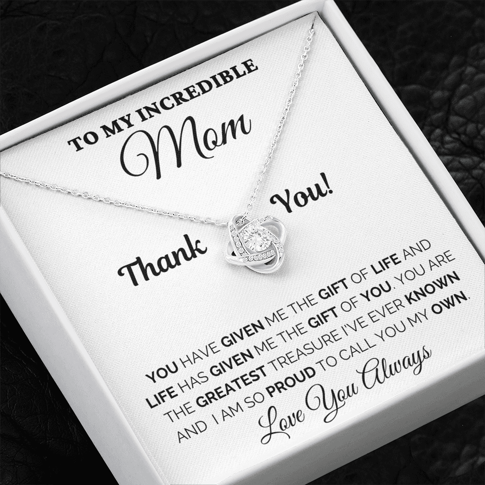 Gift for Mom| Mother's Day, Birthday Gift, Love Knot Necklace Jewelry w/ Custom Message Card, 418GL